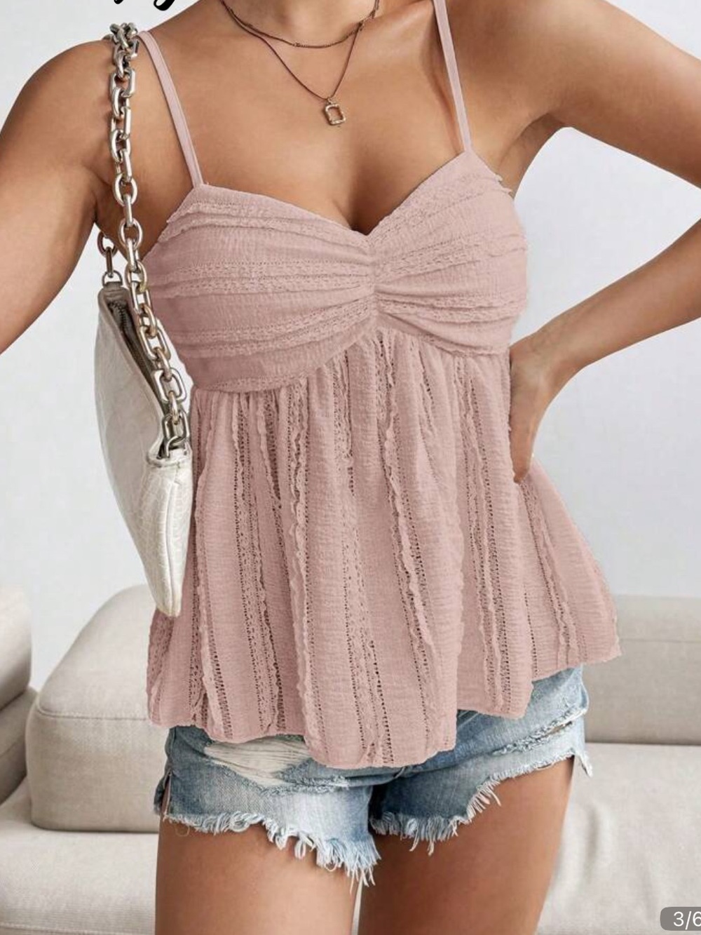 SHEIN Light Pink Ruffled Smocked Tank